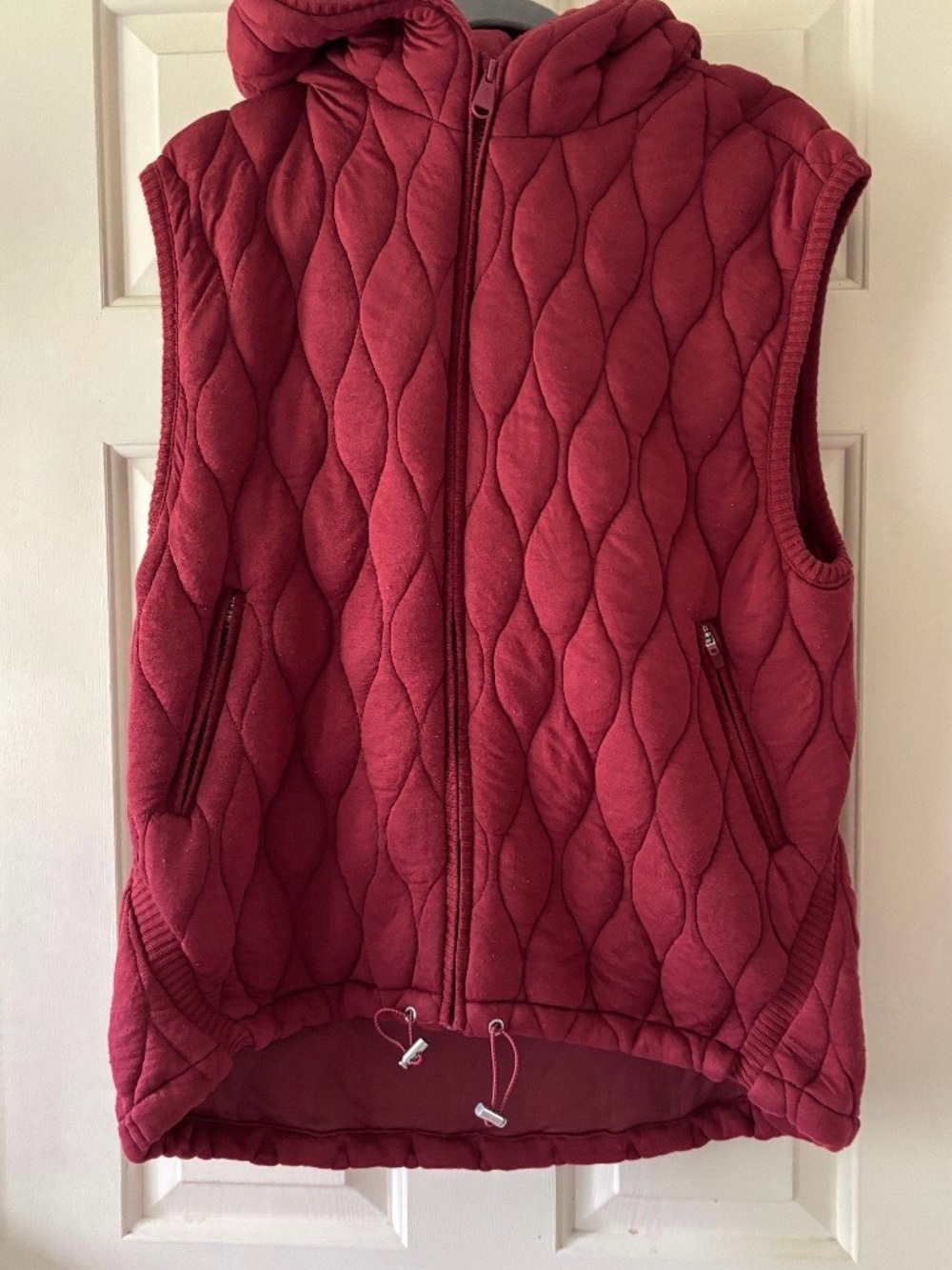 Free People Quilted Hooded Vest in Berry Red